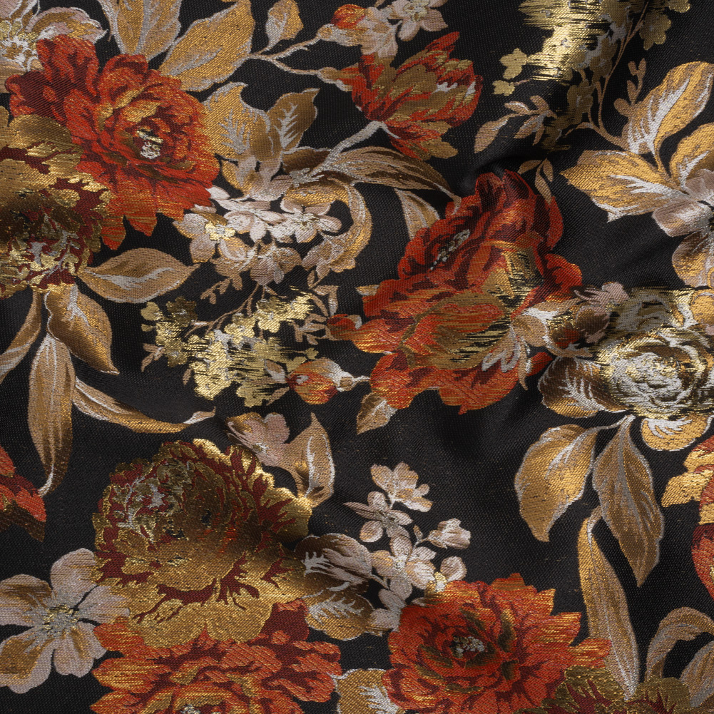 Metallic Luxury Brocade – Black, Red and Bronze Classic Flowers Metallic Luxury Brocade – Black, Red and Bronze Classic Flowers