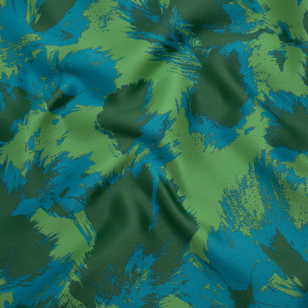 Luxury Polyester Brocade – Cerulean Blue, Summer Green, and Forest Abstract Brushstrokes Luxury Polyester Brocade – Cerulean Blue, Summer Green, and Forest Abstract Brushstrokes