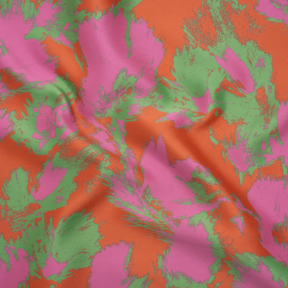 Luxury Polyester Brocade – Hot Pink, Orange and Summer Green Abstract Brushstrokes Luxury Polyester Brocade – Hot Pink, Orange and Summer Green Abstract Brushstrokes
