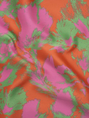 Luxury Polyester Brocade – Hot Pink, Orange and Summer Green Abstract Brushstrokes Luxury Polyester Brocade – Hot Pink, Orange and Summer Green Abstract Brushstrokes