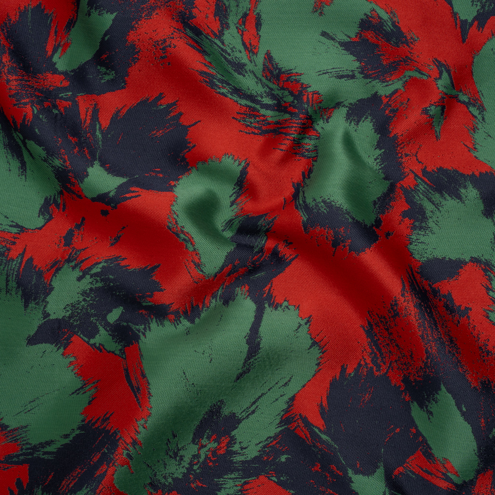 Luxury Polyester Brocade – Red, Green and Navy Blue Abstract Brushstrokes Luxury Polyester Brocade – Red, Green and Navy Blue Abstract Brushstrokes