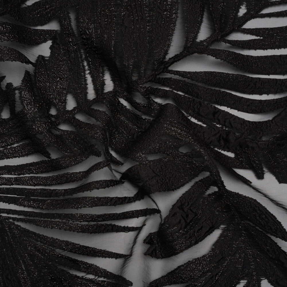 Metallic Luxury Burnout Brocade – Black Fern Leaves Metallic Luxury Burnout Brocade – Black Fern Leaves