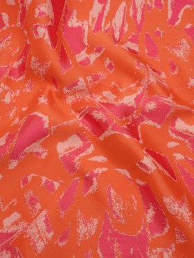 Luxury Polyester Brocade – Sparkling Orange and Pink Abstract Markmaking Luxury Polyester Brocade – Sparkling Orange and Pink Abstract Markmaking