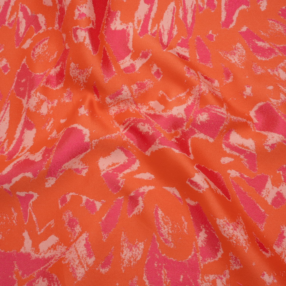 Luxury Polyester Brocade – Sparkling Orange and Pink Abstract Markmaking Luxury Polyester Brocade – Sparkling Orange and Pink Abstract Markmaking