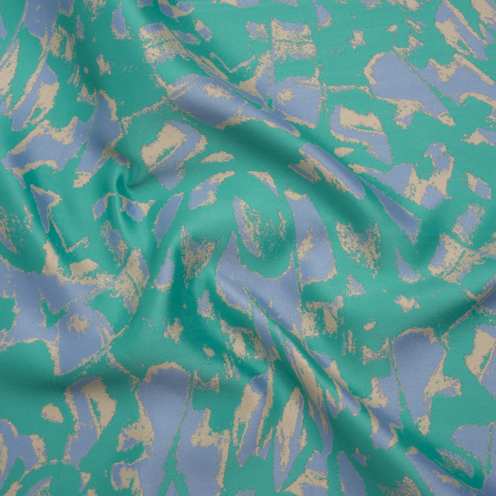 Luxury Polyester Brocade – Sparkling Country Blue, Teal, and Yellow Beige Abstract Markmaking Luxury Polyester Brocade – Sparkling Country Blue, Teal, and Yellow Beige Abstract Markmaking