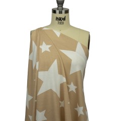 Beige and Star White Stars Stretch Polyester and Rayon French Terry Beige and Star White Stars Stretch Polyester and Rayon French Terry
