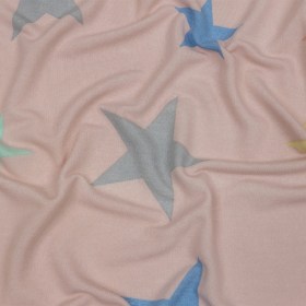 Pink and Rainbow Stars Stretch Polyester and Rayon French Terry Pink and Rainbow Stars Stretch Polyester and Rayon French Terry