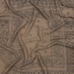 Tan and Gray Paisley Patchwork Stretch Polyester and Rayon French Terry Tan and Gray Paisley Patchwork Stretch Polyester and Rayon French Terry
