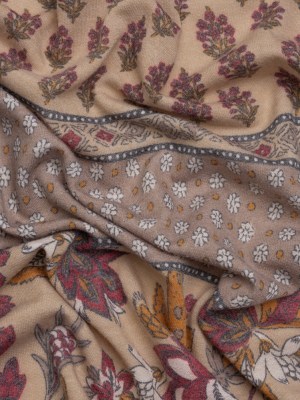 Tan, Red and Orange Rustic Floral Stripes Stretch Polyester and Rayon French Terry Tan, Red and Orange Rustic Floral Stripes Stretch Polyester and Rayon French Terry