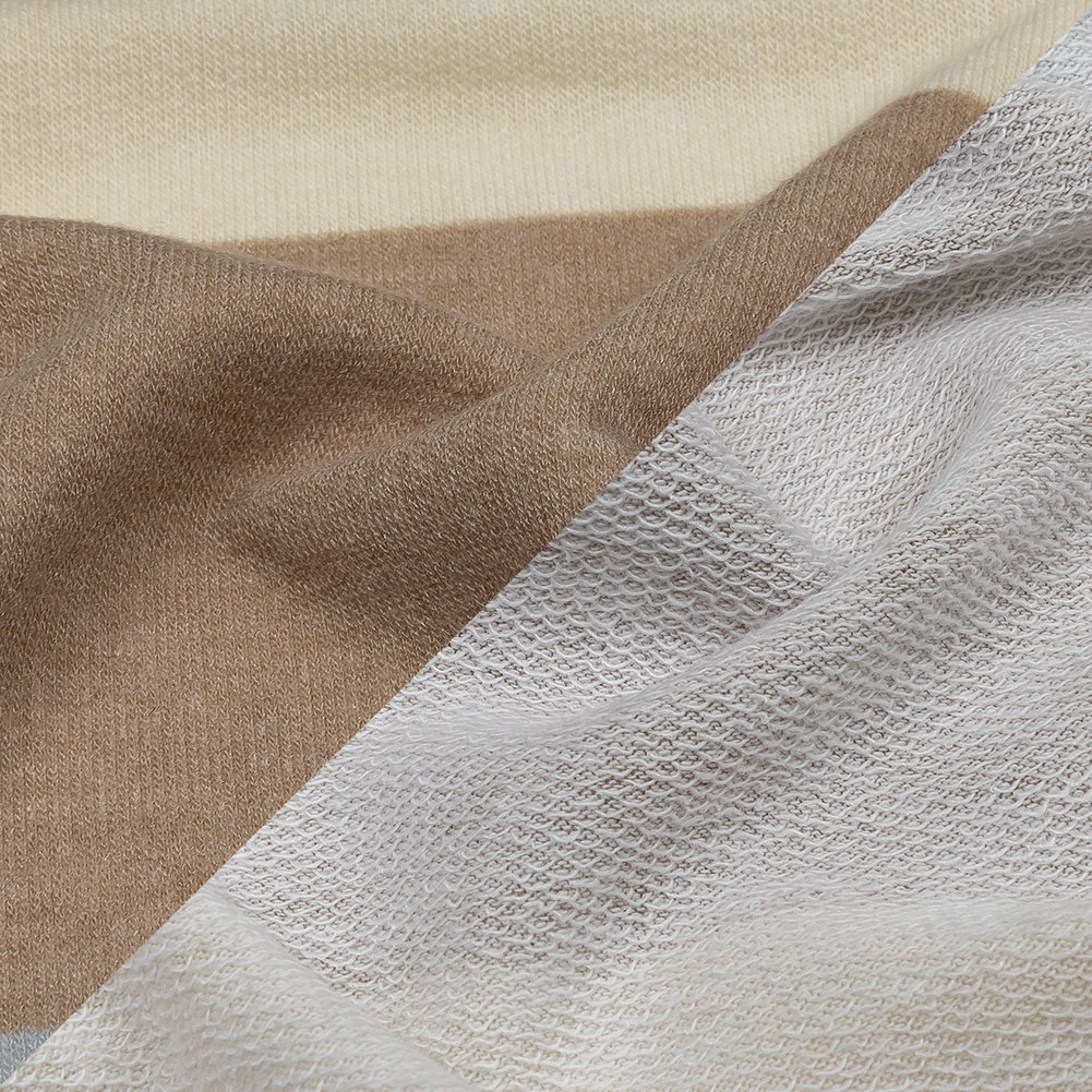 Charcoal, Gray and Beige Stripes Stretch Polyester and Rayon French Terry