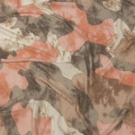 Coral, Beige and Brown Mottled Camouflage Rayon and Polyester Jersey Coral, Beige and Brown Mottled Camouflage Rayon and Polyester Jersey