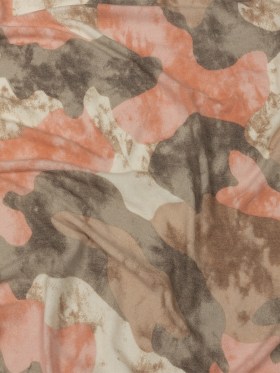 Coral, Beige and Brown Mottled Camouflage Rayon and Polyester Jersey Coral, Beige and Brown Mottled Camouflage Rayon and Polyester Jersey