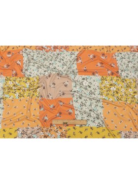 Beige, Orange and Yellow Floral Patchwork Rayon and Polyester Jersey Beige, Orange and Yellow Floral Patchwork Rayon and Polyester Jersey
