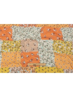 Beige, Orange and Yellow Floral Patchwork Rayon and Polyester Jersey Beige, Orange and Yellow Floral Patchwork Rayon and Polyester Jersey