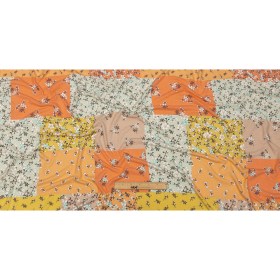 Beige, Orange and Yellow Floral Patchwork Rayon and Polyester Jersey Beige, Orange and Yellow Floral Patchwork Rayon and Polyester Jersey
