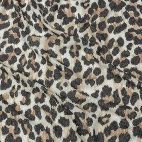 Black, Tan and White Leopard Spots Polyester and Rayon Waffle Knit Black, Tan and White Leopard Spots Polyester and Rayon Waffle Knit