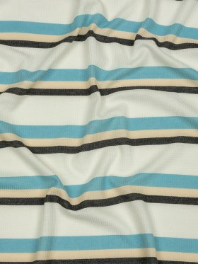 Black, Blue and Cream Striped Polyester and Rayon Waffle Knit Black, Blue and Cream Striped Polyester and Rayon Waffle Knit