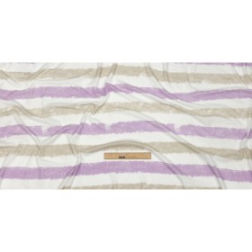 Beige, Lilac and White Painterly Stripes Polyester and Rayon Waffle Knit Beige, Lilac and White Painterly Stripes Polyester and Rayon Waffle Knit