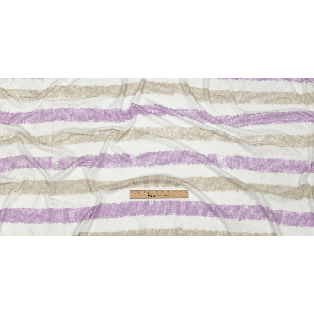 Beige, Lilac and White Painterly Stripes Polyester and Rayon Waffle Knit Beige, Lilac and White Painterly Stripes Polyester and Rayon Waffle Knit