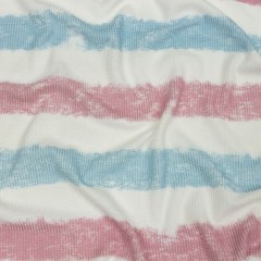 Sky, Rose and White Painterly Stripes Polyester and Rayon Waffle Knit Sky, Rose and White Painterly Stripes Polyester and Rayon Waffle Knit