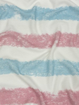Sky, Rose and White Painterly Stripes Polyester and Rayon Waffle Knit Sky, Rose and White Painterly Stripes Polyester and Rayon Waffle Knit