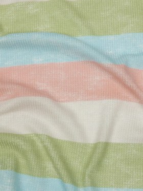 Celadon Green, Sky Blue and Pink Striped Polyester and Rayon Waffle Knit Celadon Green, Sky Blue and Pink Striped Polyester and Rayon Waffle Knit