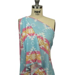 Pink, Yellow and Dream Blue Geometric and Striped Polyester and Rayon Waffle Knit Pink, Yellow and Dream Blue Geometric and Striped Polyester and Rayon Waffle Knit