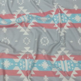 Pink, Sky Blue and Gray Geometric and Striped Polyester and Rayon Waffle Knit Pink, Sky Blue and Gray Geometric and Striped Polyester and Rayon Waffle Knit