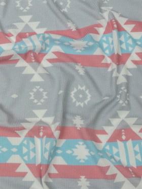 Pink, Sky Blue and Gray Geometric and Striped Polyester and Rayon Waffle Knit Pink, Sky Blue and Gray Geometric and Striped Polyester and Rayon Waffle Knit