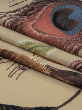 Beige, Red and Green Flying Feathers Polyester Woven Beige, Red and Green Flying Feathers Polyester Woven