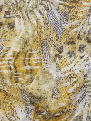 Yellow, White and Brown Animal Motley Polyester and Rayon Open Sweater Knit Yellow, White and Brown Animal Motley Polyester and Rayon Open Sweater Knit