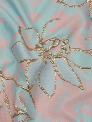 Metallic Gold, Pink and Sky Blue Mottled Floral Outlines Luxury Brocade Metallic Gold, Pink and Sky Blue Mottled Floral Outlines Luxury Brocade