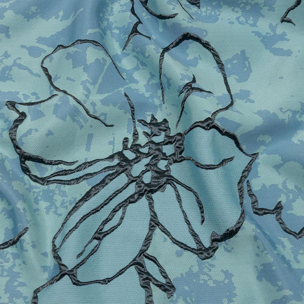 Metallic Gunmetal and Blue Mottled Floral Outlines Luxury Brocade Metallic Gunmetal and Blue Mottled Floral Outlines Luxury Brocade