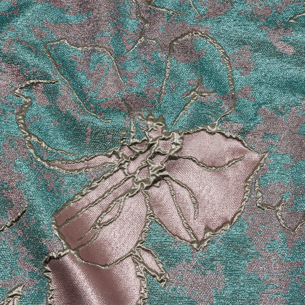 Metallic Champagne, Pink and Blue Mottled Floral Luxury Brocade Metallic Champagne, Pink and Blue Mottled Floral Luxury Brocade