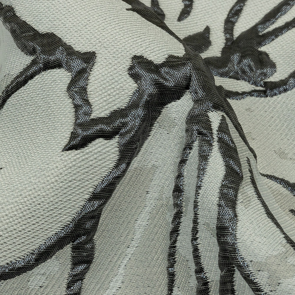 Metallic Gunmetal and Light Gray Mottled Floral Outlines Luxury Brocade Metallic Gunmetal and Light Gray Mottled Floral Outlines Luxury Brocade
