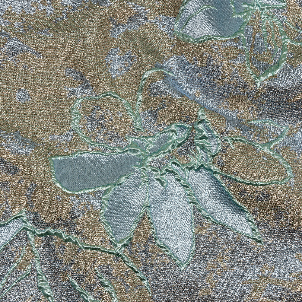 Metallic Seafoam, Sky Blue and Gold Mottled Floral Luxury Brocade Metallic Seafoam, Sky Blue and Gold Mottled Floral Luxury Brocade