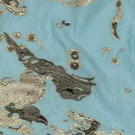Metallic Golden Mist, Black and Sky Blue Spotted and Splattered Luxury Brocade Metallic Golden Mist, Black and Sky Blue Spotted and Splattered Luxury Brocade