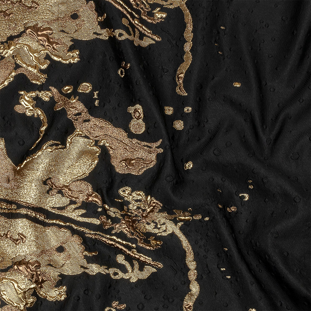 Metallic Bronze Mist and Black Spotted and Splattered Luxury Brocade Metallic Bronze Mist and Black Spotted and Splattered Luxury Brocade
