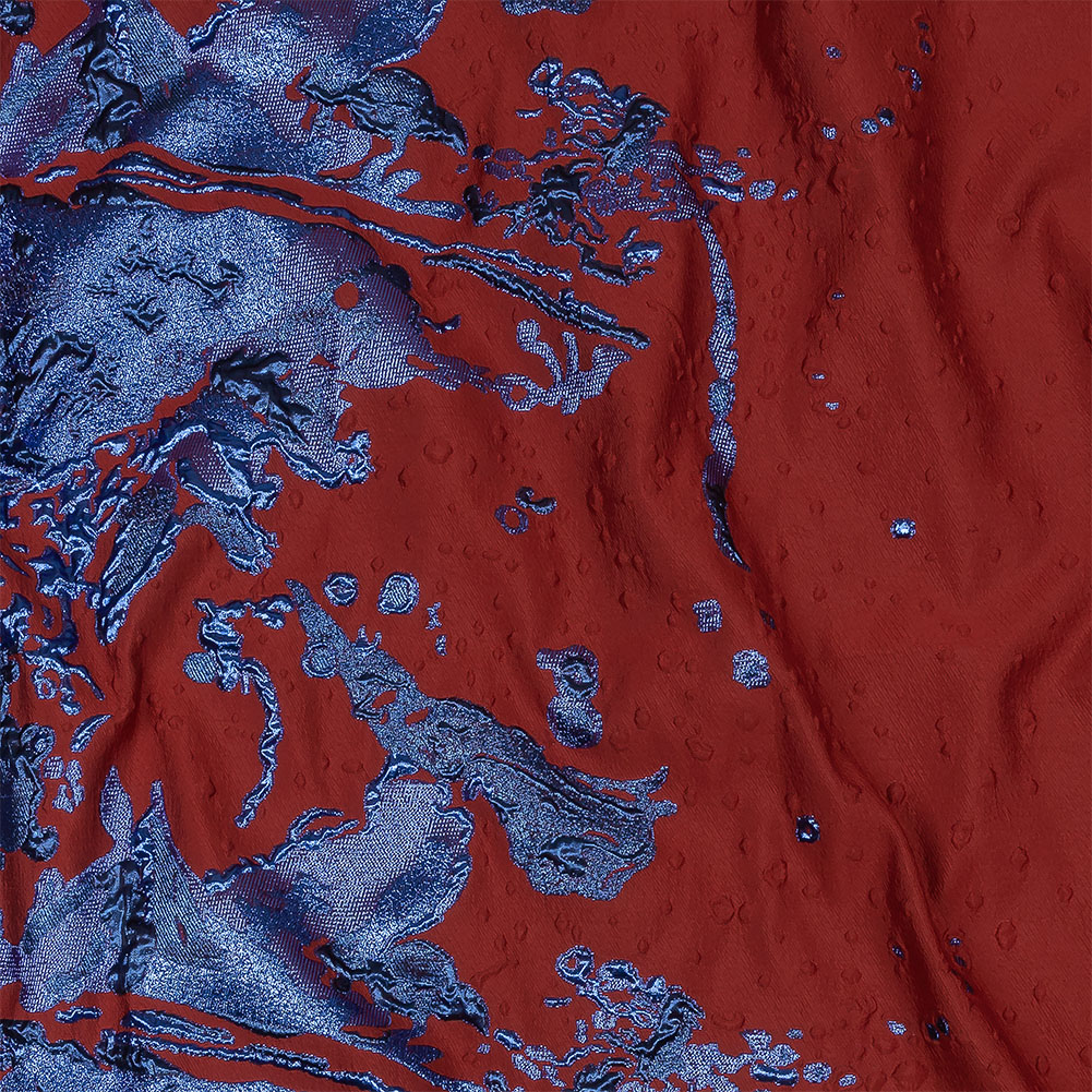 Metallic Diode Blue and Dark Red Spotted and Splattered Luxury Brocade Metallic Diode Blue and Dark Red Spotted and Splattered Luxury Brocade
