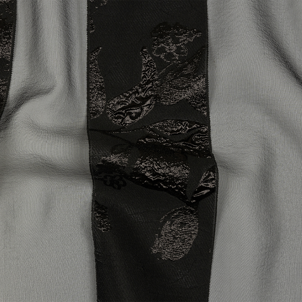 Metallic Black Floral Luxury Brocade with Sheer Stripes Metallic Black Floral Luxury Brocade with Sheer Stripes