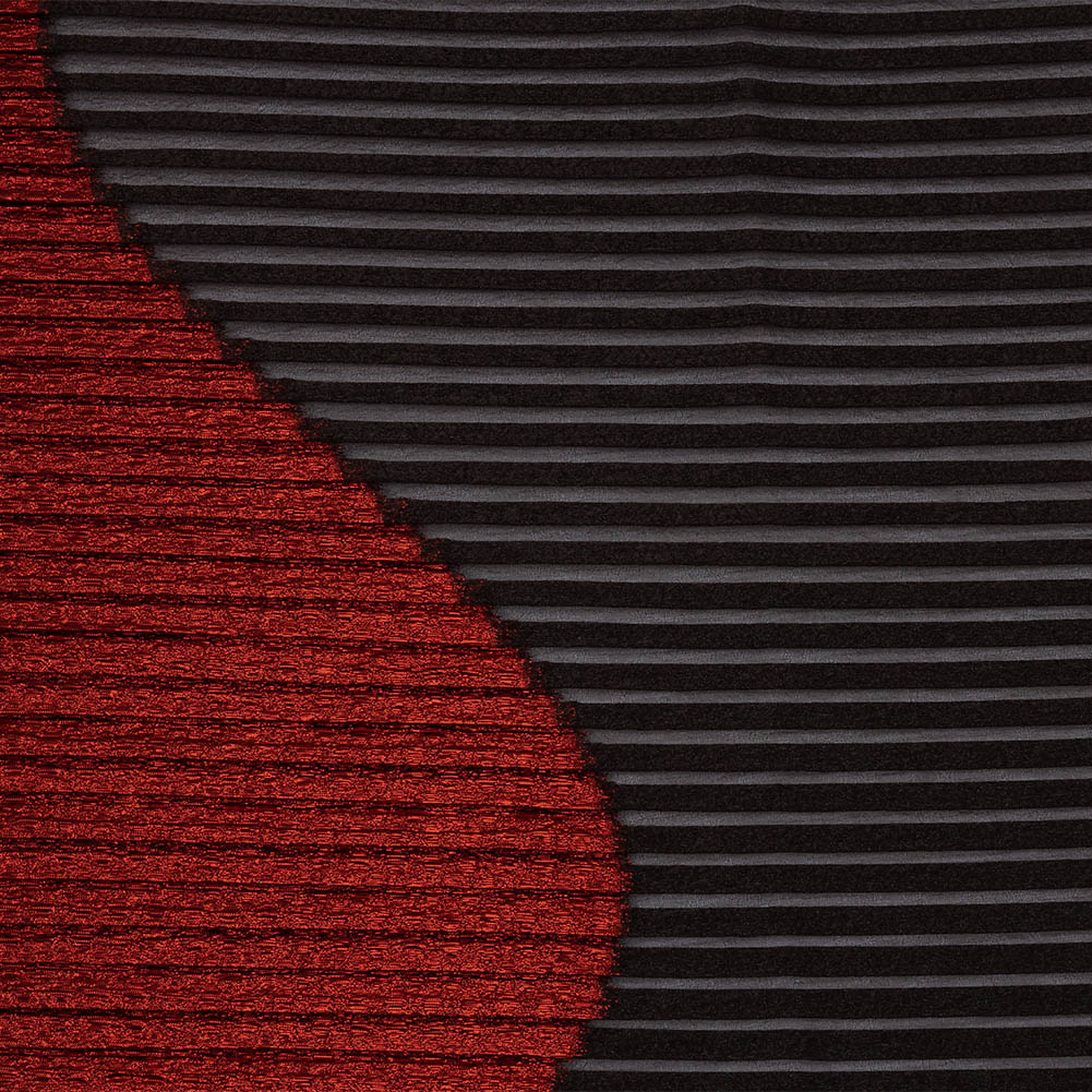 Metallic Savvy Red and Black Waves Pleated Luxury Burnout Brocade Metallic Savvy Red and Black Waves Pleated Luxury Burnout Brocade