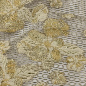 Metallic Golden Fleece and Beige Florals and Latticework Sheer Luxury Brocade Metallic Golden Fleece and Beige Florals and Latticework Sheer Luxury Brocade