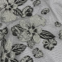 Metallic SIlver and Black Florals and Latticework Sheer Luxury Brocade Metallic SIlver and Black Florals and Latticework Sheer Luxury Brocade
