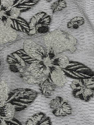 Metallic SIlver and Black Florals and Latticework Sheer Luxury Brocade Metallic SIlver and Black Florals and Latticework Sheer Luxury Brocade