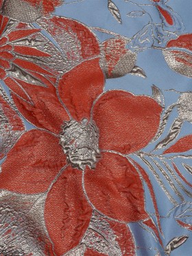 Metallic Silver, Coral and Blue Floral Luxury Brocade Metallic Silver, Coral and Blue Floral Luxury Brocade