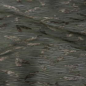 Metallic Gold and Satin Moss Leafy Stems Luxury Plisse Brocade with Scalloped Edges Metallic Gold and Satin Moss Leafy Stems Luxury Plisse Brocade with Scalloped Edges