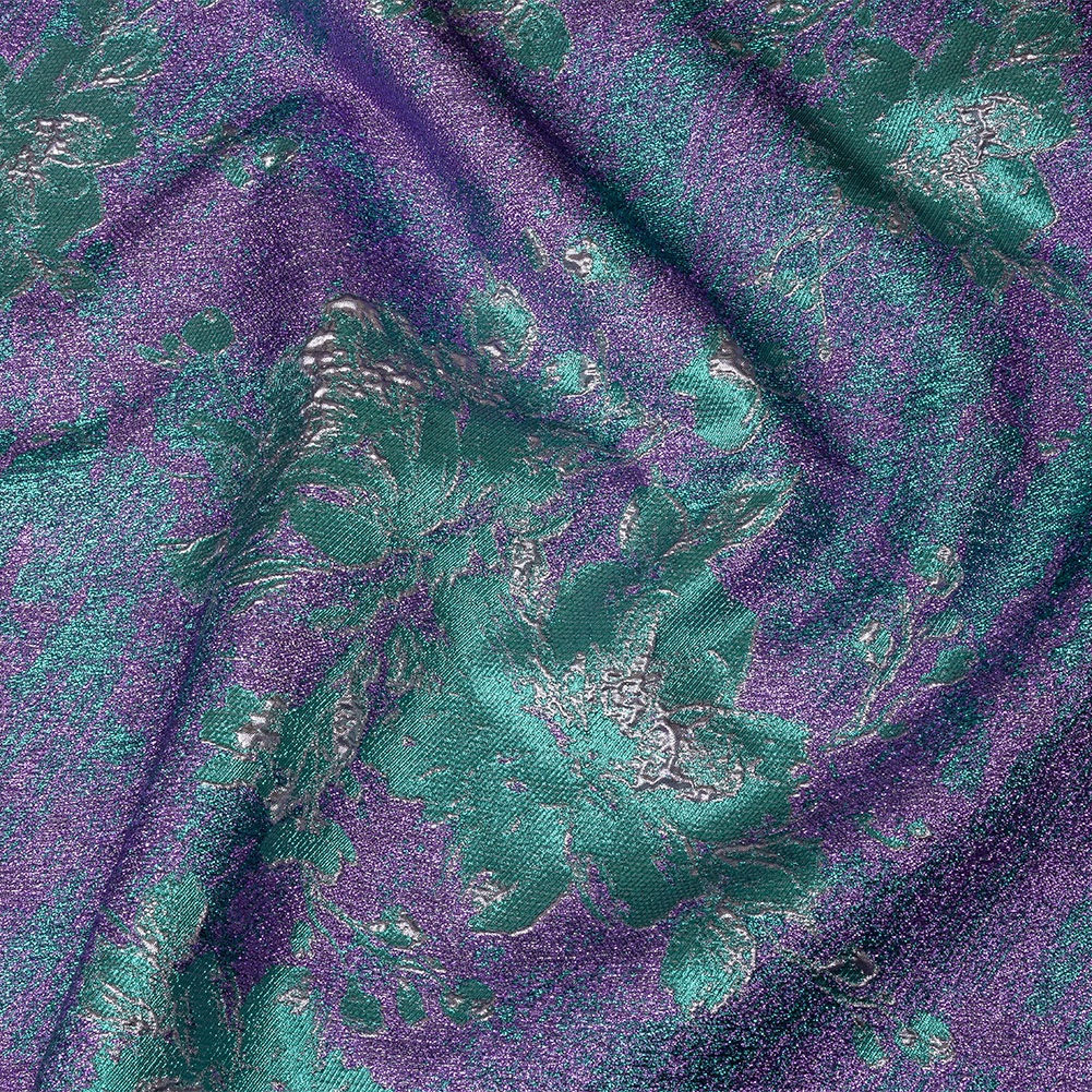 Metallic Purple, Lilac and Teal Crackled Floral Luxury Brocade Metallic Purple, Lilac and Teal Crackled Floral Luxury Brocade
