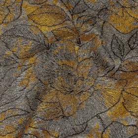 Metallic Silver, Black and Golden Yellow Rose Garden Linework Luxury Brocade Metallic Silver, Black and Golden Yellow Rose Garden Linework Luxury Brocade