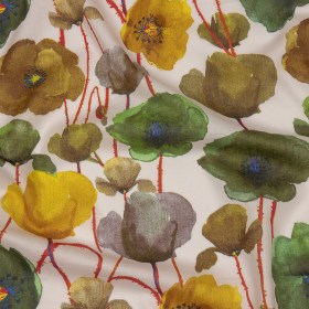 Lime, Olive and Red Orange Painterly Blooms Cotton Lawn Lime, Olive and Red Orange Painterly Blooms Cotton Lawn