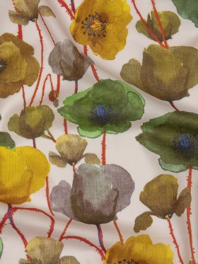 Lime, Olive and Red Orange Painterly Blooms Cotton Lawn Lime, Olive and Red Orange Painterly Blooms Cotton Lawn